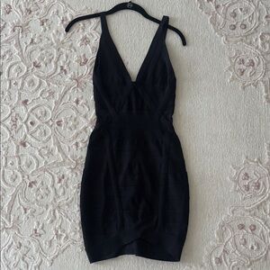 Black bandageV-Neck Bodycon Dress - Women